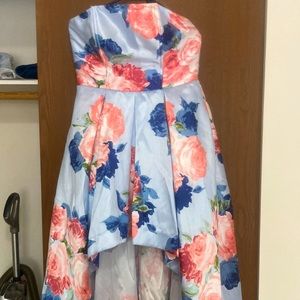 Strapless hi-low floral dress